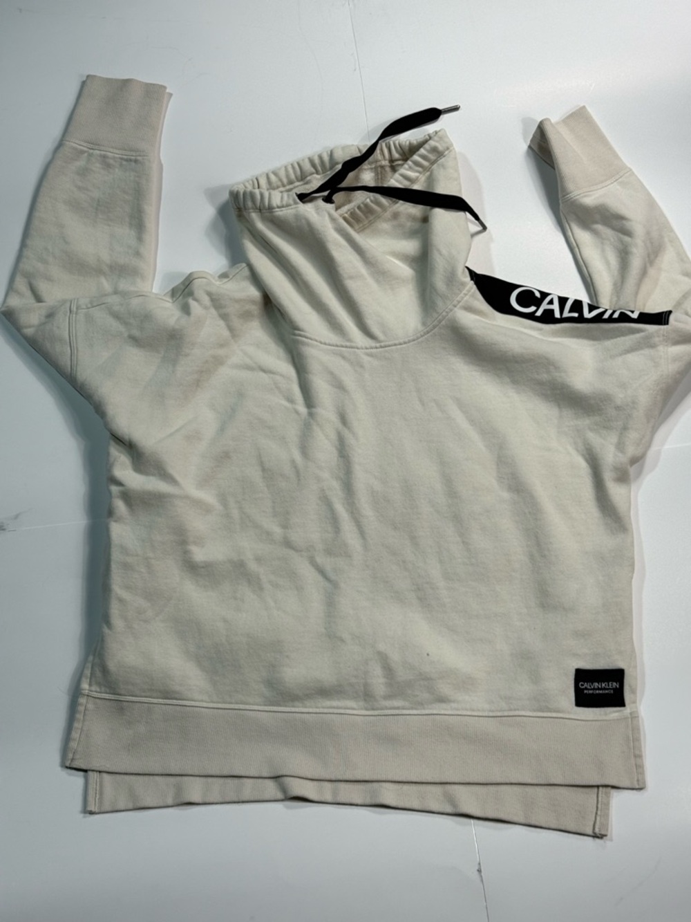 Calvin Klein Cream performance Hoodie spell out Sz med